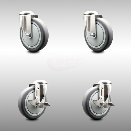 Service Caster 5 Inch 316SS Thermoplastic Rubber Wheel Swivel Bolt Hole Caster Brakes SCC, 2PK SCC-SS316BH20S514-TPRB-2-TLB-2